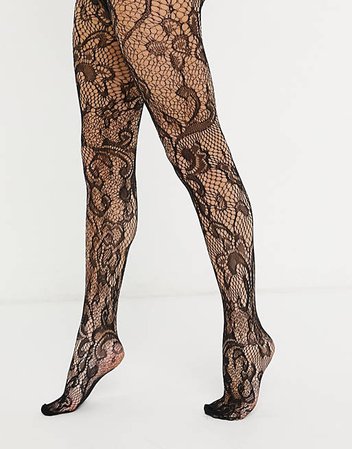 *clipped by @luci-her* ASOS DESIGN lace floral tights in black | ASOS