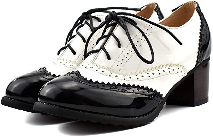 Amazon.com | 100FIXEO Women Block Heel Wingtip Oxford Shoes (7 (B) M US, Black) | Oxfords