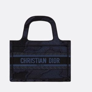 blue Dior book tote camouflage embroidered canvas bag