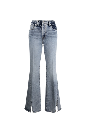 Good American blue twisted seam flared jeans