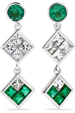 Ileana Makri | Double Dangling 18-karat white gold, emerald and sapphire earrings | NET-A-PORTER.COM