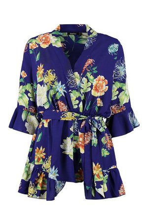 Floral Kimono Style Romper | Boohoo