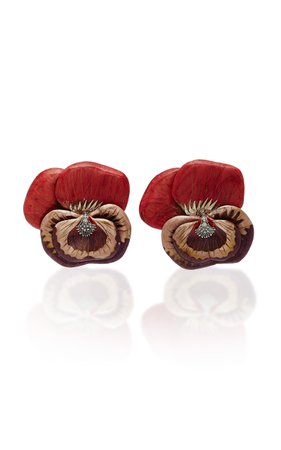 Silvia Furmanovich Marquetry Sculptural Red Pansy Earrings