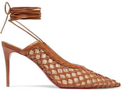 Roland Mouret Cage And Curry Mesh And Woven Leather Pumps - Tan