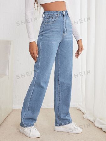 SHEIN Frenchy High Waisted Straight Leg Jeans | SHEIN