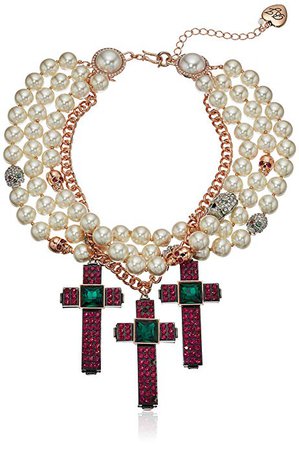 Amazon.com: Betsey Johnson Women's Two Tone Pearl, Skull and Cross Statement Necklace, Multi: Clothing