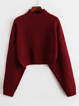 [39% OFF] 2020 ZAFUL Drop Shoulder Mock Neck Plain Sweater In RED | ZAFUL United Kingdom..