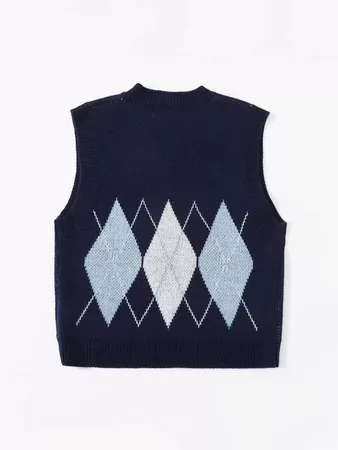 Argyle Pattern Sweater Vest | SHEIN USA blue