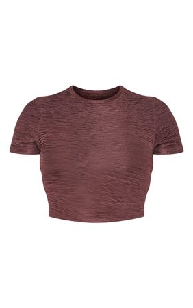 Brown Textured Short Sleeve Crop Top | PrettyLittleThing USA