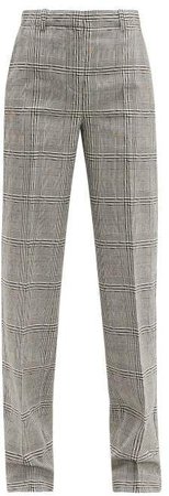 Prince Of Wales Check Wool Straight Leg Trousers - Womens - Grey Multi