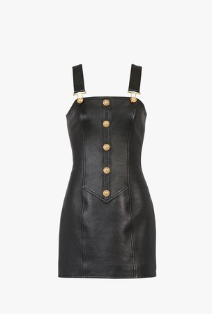 Balmain Short black leather overall dress