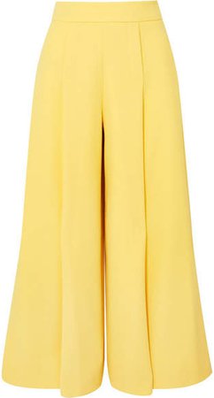 Pleated Wool-crepe Wide-leg Pants - Yellow