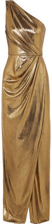One-shoulder Draped Lamé Gown - Gold