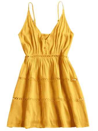 [32% OFF] [HOT] 2019 Hollow Out A Line Cami Dress In YELLOW S | ZAFUL
