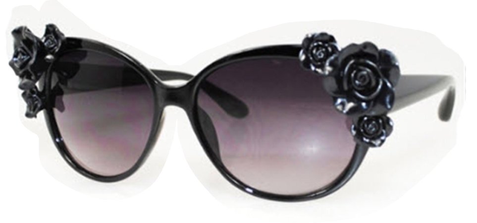 black sunglasses with roses