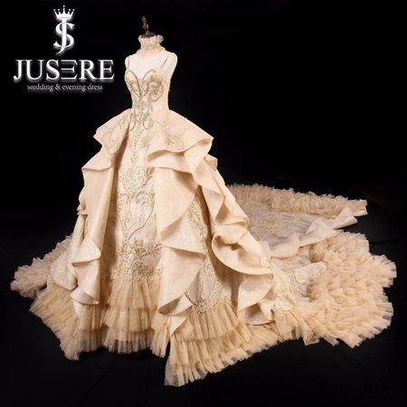JUSERE Luxurious Gold Wedding Dress Strapless Backless Cathedral/Royal Train Bridal Ball Gowns Princess Dresses Vestido de noiva|Wedding Dresses| - AliExpress