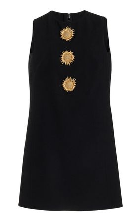 Sunflower-Embellished Stretch-Wool Midi Shift Dress By Oscar De La Renta | Moda Operandi