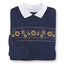 sunflower embroidered crew neck sweatshirt with collar - Google Search