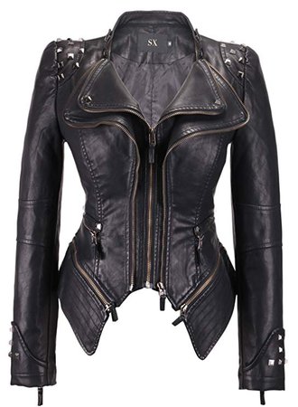 chouyatou Women's Fashion Studded Perfectly Shaping Faux Leather Biker Jacket at Amazon Women's Coats Shop