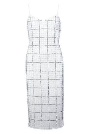 Premium Hand Embellished V Neck Midi Dress | Boohoo white