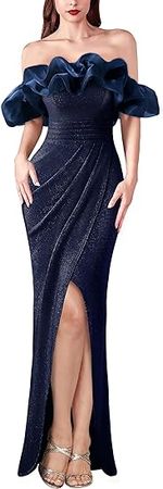 Amazon.com: VFSHOW Womens Sexy Off Shoulder Puff Sleeve Ruched Prom Formal Maxi Dress 2023 Twist Front Tulip Faux Wrap Split Evening Gown : Clothing, Shoes & Jewelry