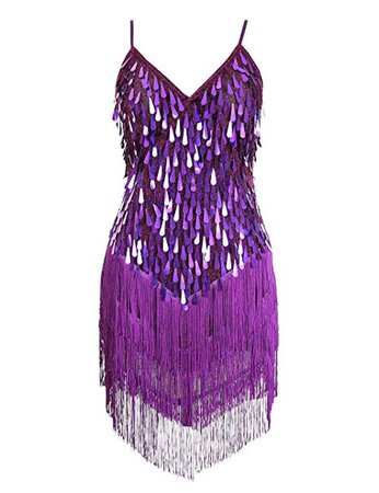 Blingstory Sparkling V-Neck Fringe Salsa Skating Ballroom Tassel Sequins Latin Dance Dress