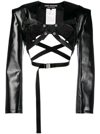 Shop black Junya Watanabe faux-leather cropped jacket with Express Delivery - Farfetch
