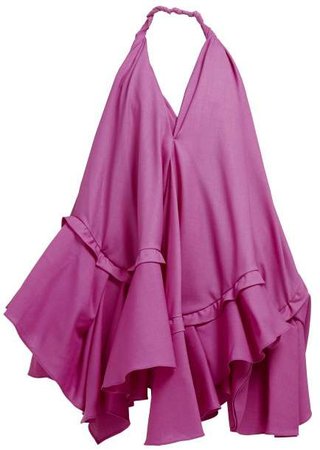Rosa Asymmetric Ruffle Poplin Mini Dress - Womens - Pink