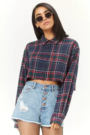 Frayed Plaid Cropped Shirt | Forever 21
