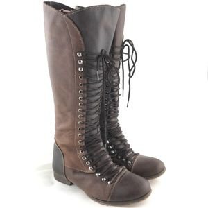 Steve Madden Shoes | Combat Boot Knee High Brown Leather Lace Up Perrin | Poshmark