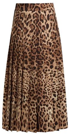 Leopard Print High Rise Wool Blend Midi Skirt - Womens - Leopard