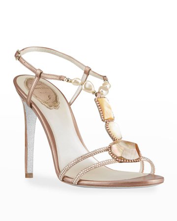 Rene Caovilla Mineral T-Strap Stiletto Sandals | Neiman Marcus
