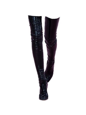 Black latex knee high boots