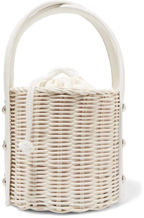 Wicker Wings - Quan Rattan And Leather Bucket Bag - White