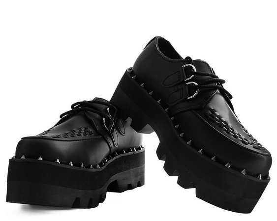 *clipped by @luci-her* Black Faux Leather Dino Lug Sole Platform Creepers