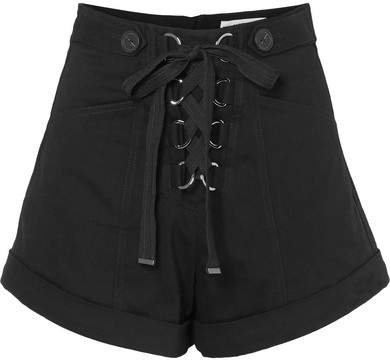 Lace-up Stretch-cotton Twill Shorts - Black
