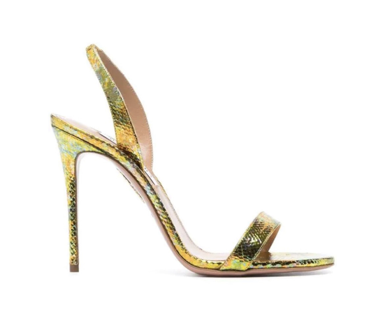 green yellow snake skin iridescent heel