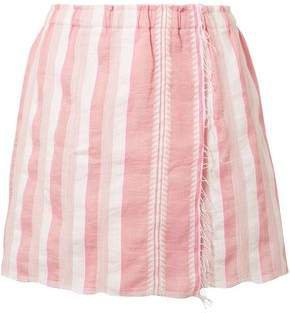 Lulu Wrap-effect Striped Cotton-blend Gauze Mini Skirt