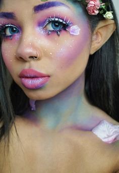 eyebrow, purple, teal, turquoise, pink, blue, fairy, floral, flower, flowers, contour, lipstick, makeup, halloween, … | Fairy makeup, Unicorn makeup, Fantasy makeup