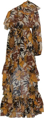 Dundas Tropical Silk High-Low One-Shoulder Mini Dress Size: 36
