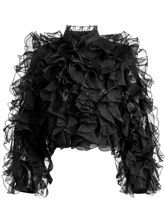 Britton Ruffled Cropped Jacket In Black | Alice And Olivia