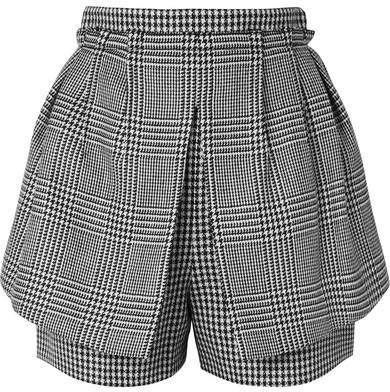 Layered Prince Of Wales And Houndstooth Checked Wool Shorts - Black