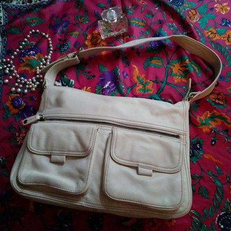 Fossil Bags | Bag Cream Leather Brass Buckle Strap Gold | Poshmark