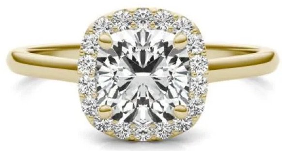 1 3/4 CTW Cushion Caydia Lab Grown Diamond Signature Halo Engagement Ring 18K Yellow Gold 7438$ CAD