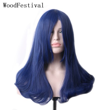 WoodFestival Female Navy Blue Synthetic Wig with bangs Long Straight Heat Resistant Cosplay Wigs for Women|wigs for women|wig longwig long straight - AliExpress