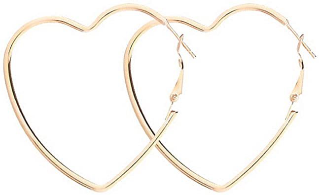 Amazon.com: Yukhins Women Girls Stainless Steel Hoop Geometric Heart Triangle Hook Simple Fashion Earrings（Heart55Gold）: Clothing