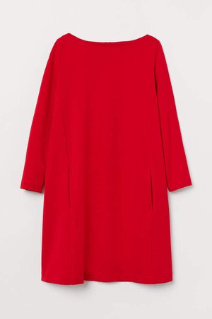 Boat-neck Jersey Dress - Red