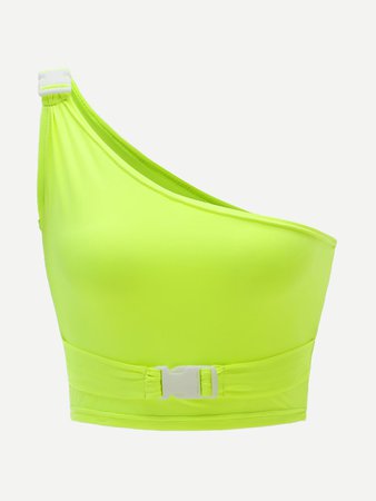 Asymmetrical Neck Neon Lime Top | ROMWE