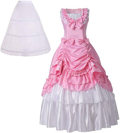 BPURB Women's Victorian Costume Renaissance Gothic Gown Ball Gown with Petticoat X-Large Pink/White: Clothing