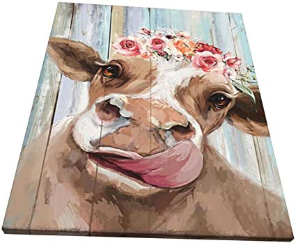 Amazon.com: Canvas Wall Art Cute Smiling Cow Painting Poster Farm Animal Pictures for Living Room Bedroom Modern Home Decor Ready to Hang 16x20in: Posters & Prints